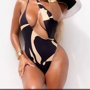 Stylish Black and Tan Swimsuit
